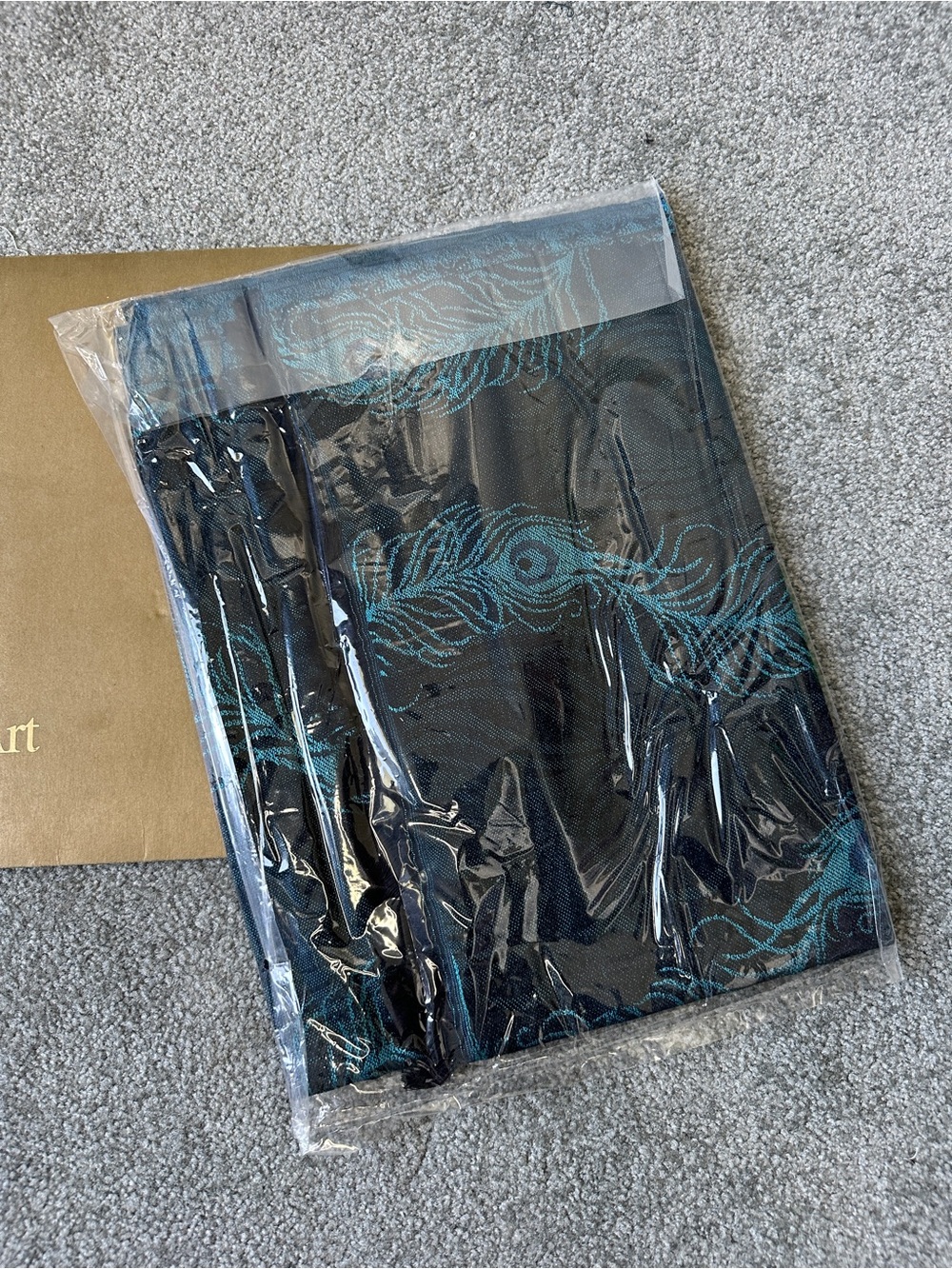 Black Scarf with Teal Feather Pattern - Women's Wrap
